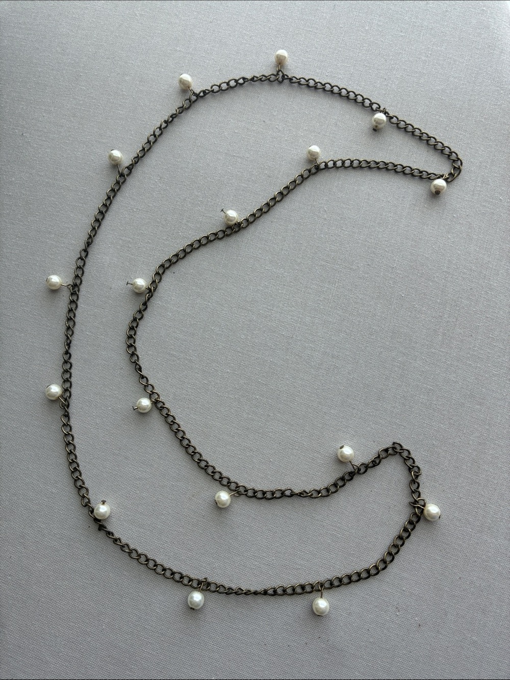 Delicate Pearl Drop Long Chain Necklace - White Pearls